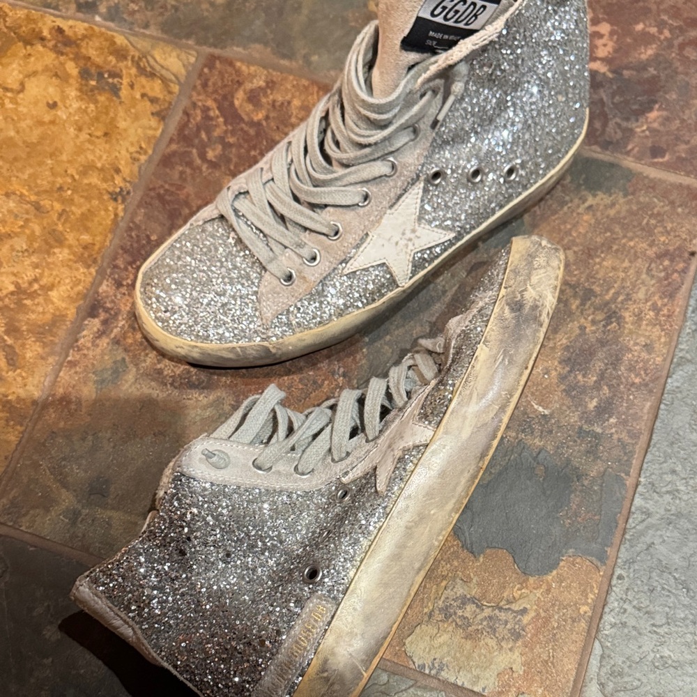 GOLDEN GOOSE Women's Silver Glitter High-Top Sneakers - Picture 4 of 7